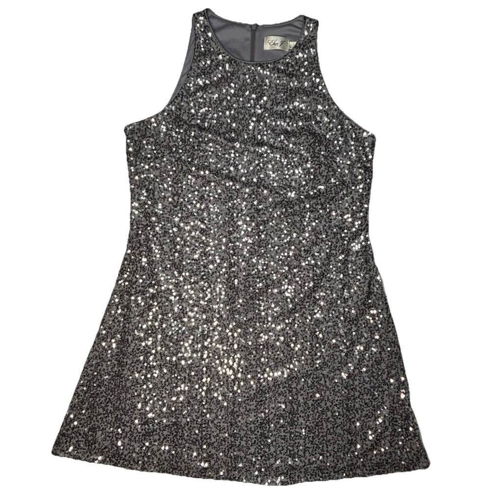 Elisa J Silver Sequin Sleeveless Cocktail Dress Women's Size 12 Lined